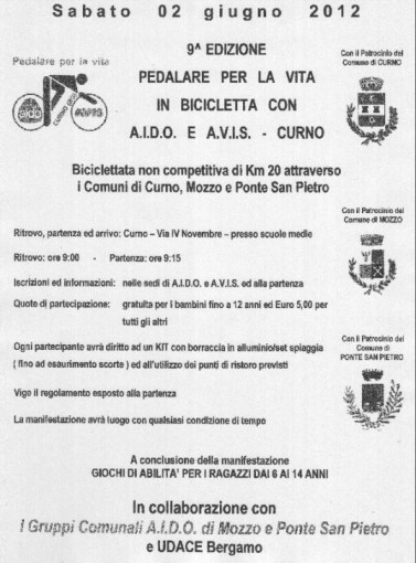 Aido: 2 giugno pedalata a Curno in collaborazione con Mozzo e Ponte San Pietro. Gruppi Avis e Aido. « Aido Mozzo « Curno News