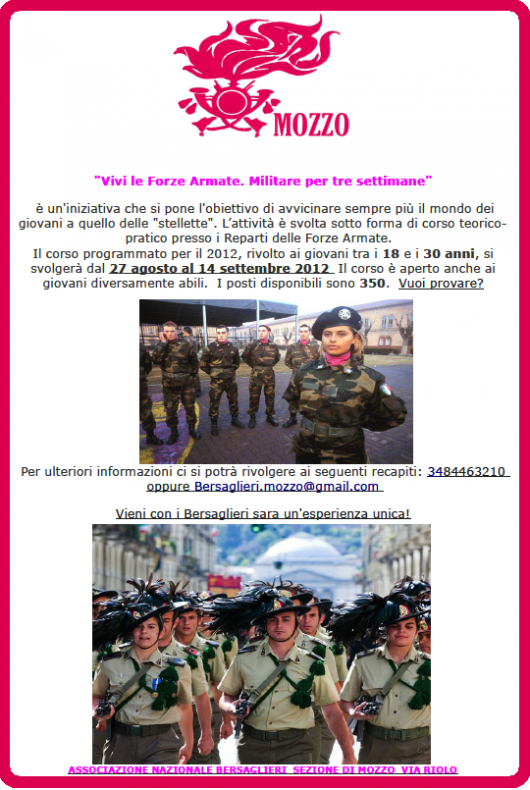 #VIVI LE FORZE ARMATE TRE SETTIMANE CON I BERSAGLIERI! ISCRIVITI. « blog del Bersagliere